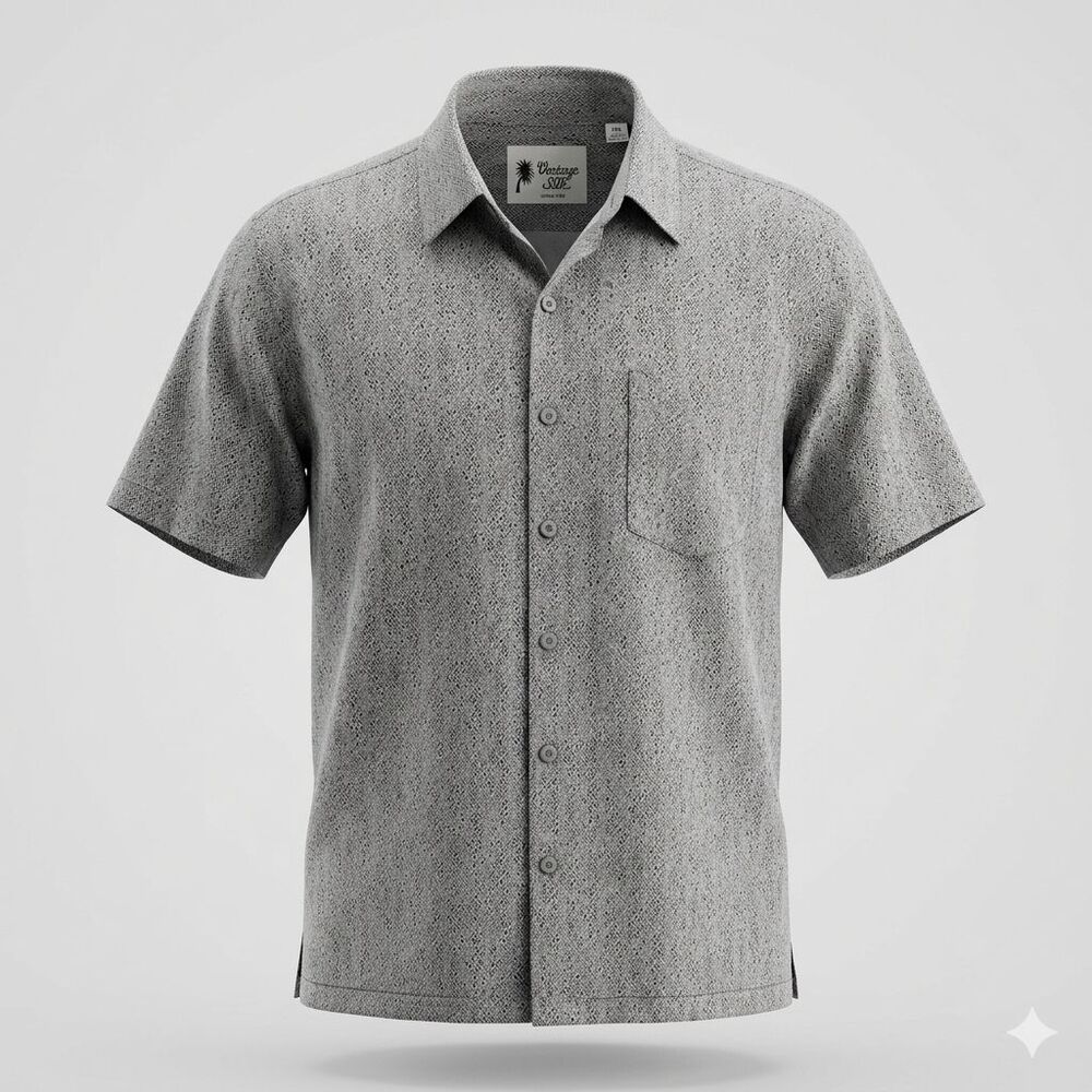 Vintage Silk Mens XXL Short Sleeve Button Up Casual Camp Shirt Geo Abstract Grey